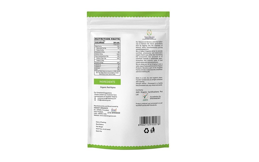 Orgabite Organic Red Rajma    Pack  500 grams
